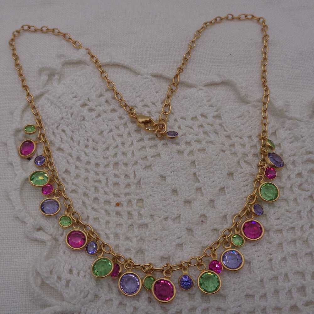 Bezel Set Dangle Pastel Crystal Necklace